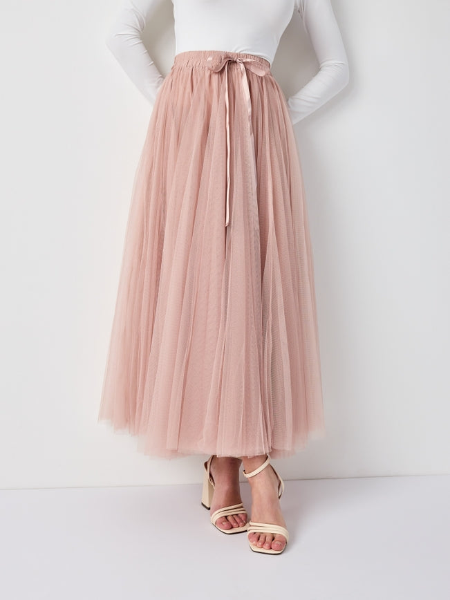 Women's Aria Tulle Midi Skirt in Old Rose