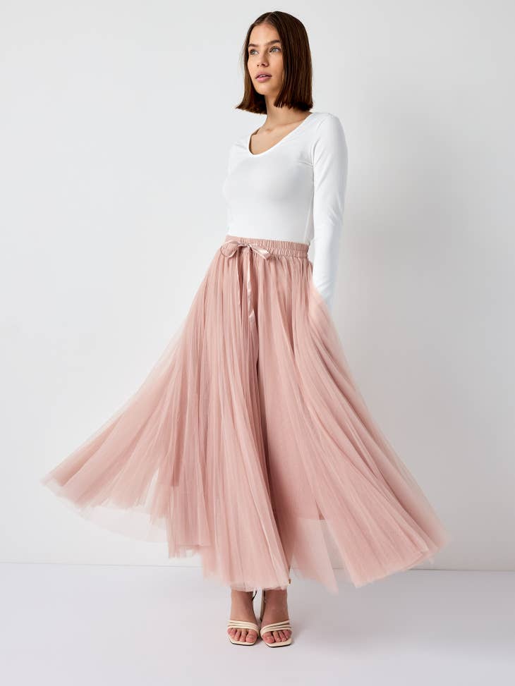 Women's Aria Tulle Midi Skirt in Old Rose